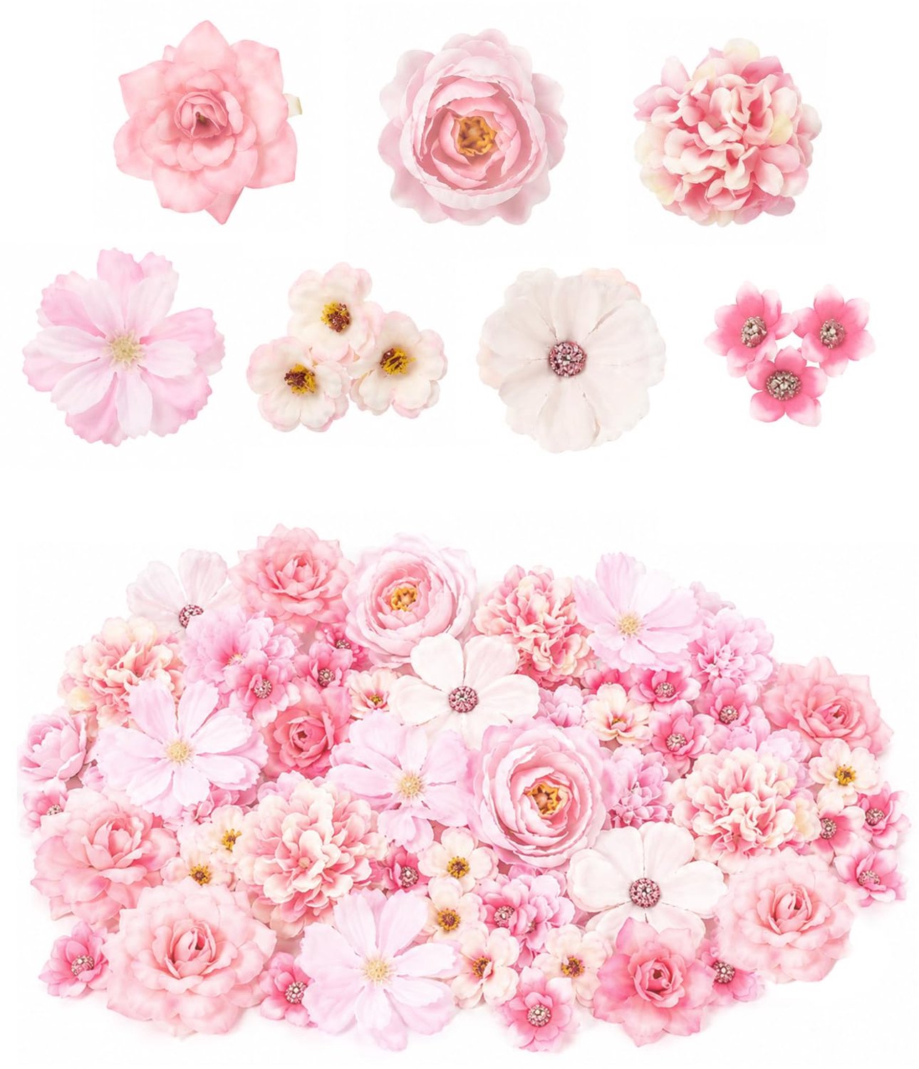 Kunstbloemen 50 stuks - Klein - Roze - Taartdecoratie voor bruiloft - Luxento