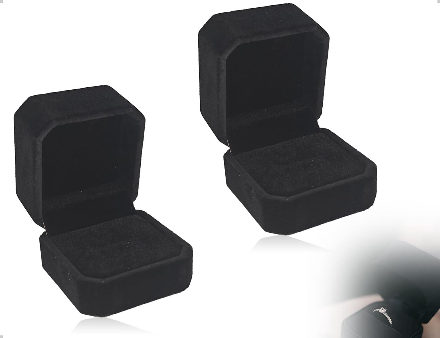Ringendoosjes 2 stuks - fluwelen sieradenetui - zwart - ideaal voor huwelijksaanzoek - ShopVlot