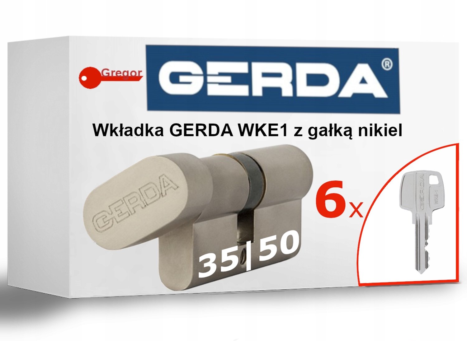 Gerda WKE1 Cilinder met Knop G35/50 Nikkel + 6 Sleutels