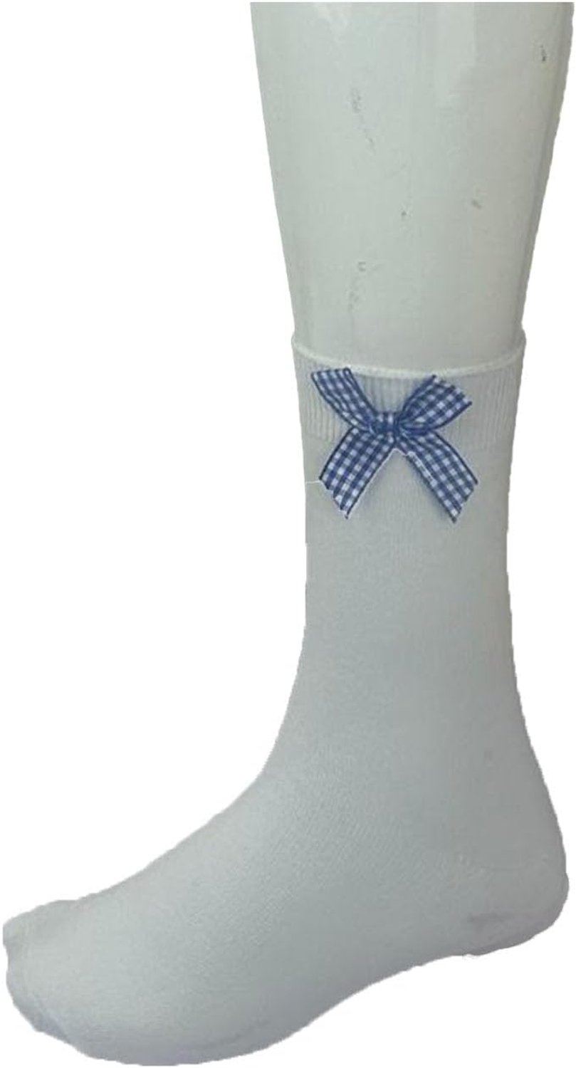 3/6 paar meisjes witte schoolsokken met gekleurde geruite strik gingham enkel meisjes schoolsokken UK maat 2 tot 11+ jaar
