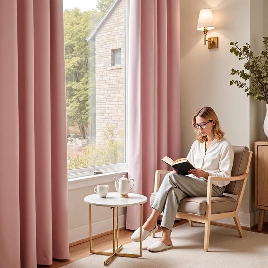 Vangao Gordijnen, ondoorzichtig, met inslagringen, set van 2, 160 x 140 cm, roze, kindergordijn, modern, woonkamer, verduisteringsgordijn, slaapkamer, kinderkamer, thermogordijn — afbeelding 4