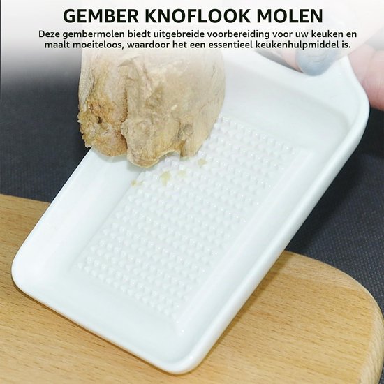 Handmatige Gembermolen met Schoonmaakborstel en Keramisch Bord - Ideaal voor Gember, Knoflook en Specerijen (6.8*11cm) — afbeelding 3