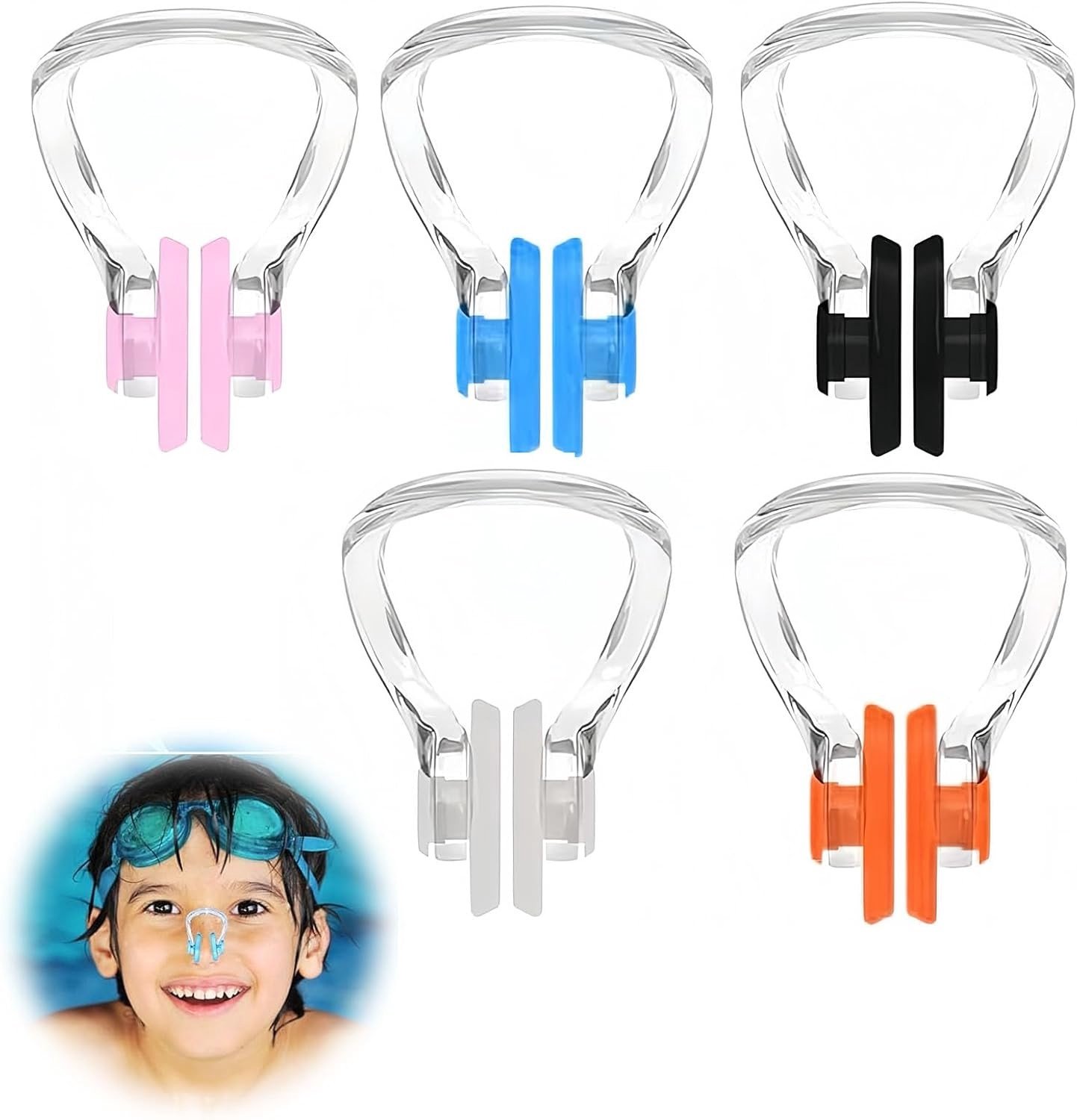 Nose Clips voor Zwemmen - 5 Stuks in Meerkleurig met Draagbare Bescherming, Ergonomisch Ontwerp voor Kinderen en Volwassenen, Duurzaam Silicoon