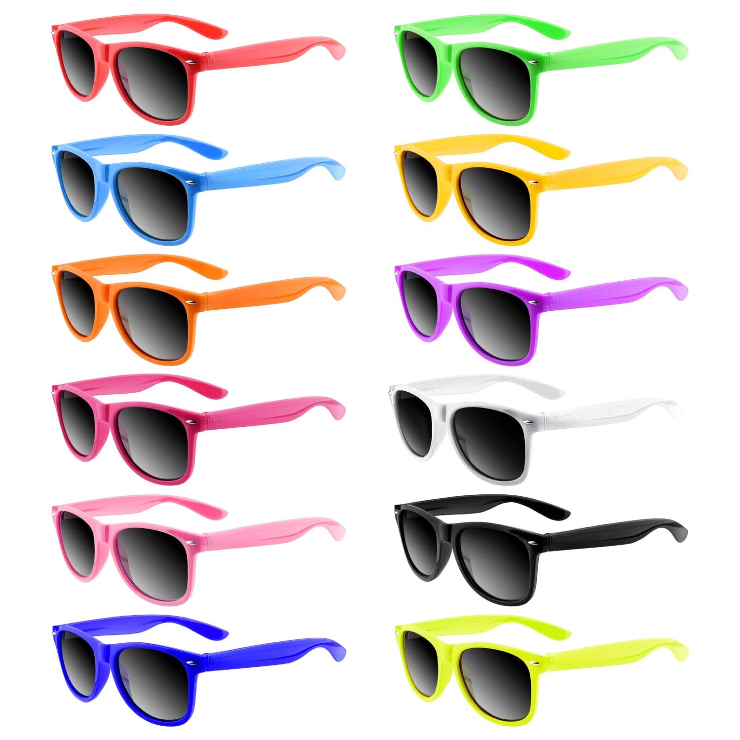 Bouiexye 12/24/36/48 Pack Neon Zonnebril Kids Jongens en Meisjes Bril Kids Party Supplies Gunsten Bulk voor Strand Zwembad, Oranje, Geel, Groen, Rood,