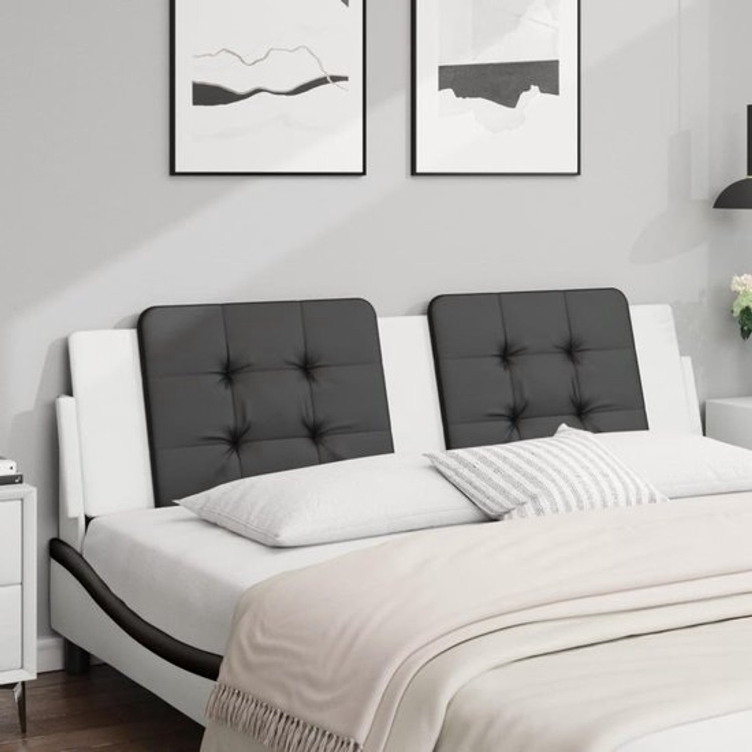 Hoofdbordkussen - Wandkussen als rugsteun - Voor ontspannen in bed - Duurzaam kunstleer - 180 cm breed - Zwart-wit