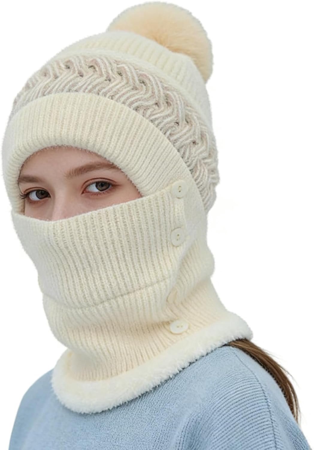 Wintermuts gebreide muts met sjaal dames warme muts beanie herfst, sjaal muts dames, bivakmuts dames winter, S gebreide muts dames thermo winter, 3 in 1 beanie muts gebreide muts en