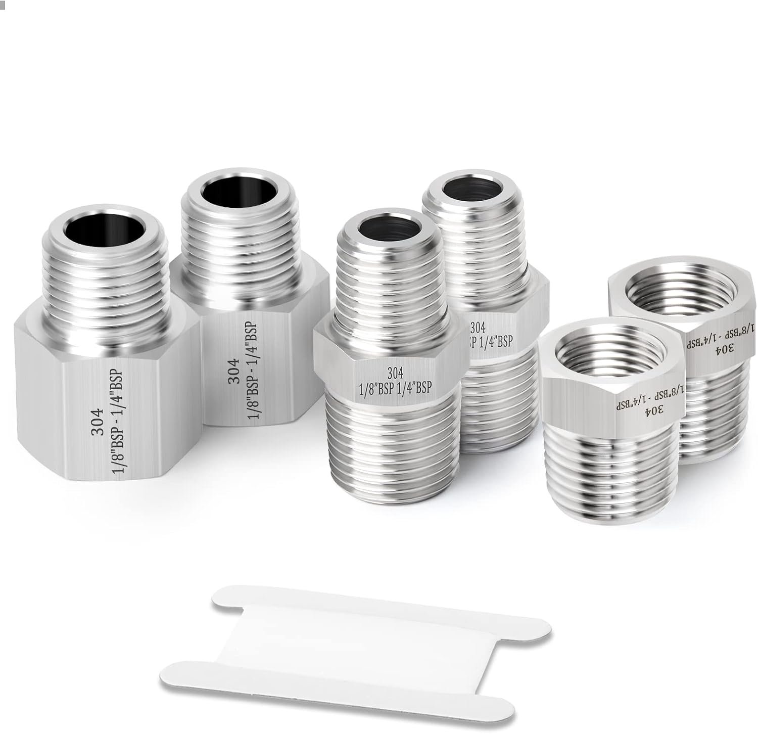 6Pcs 1/4" to 1/8" BSP Pipe Fitting Set, 304 Stainless Steel Reducer Adapter, Hex Nipple & Bushing for Industrial - ShopVlot