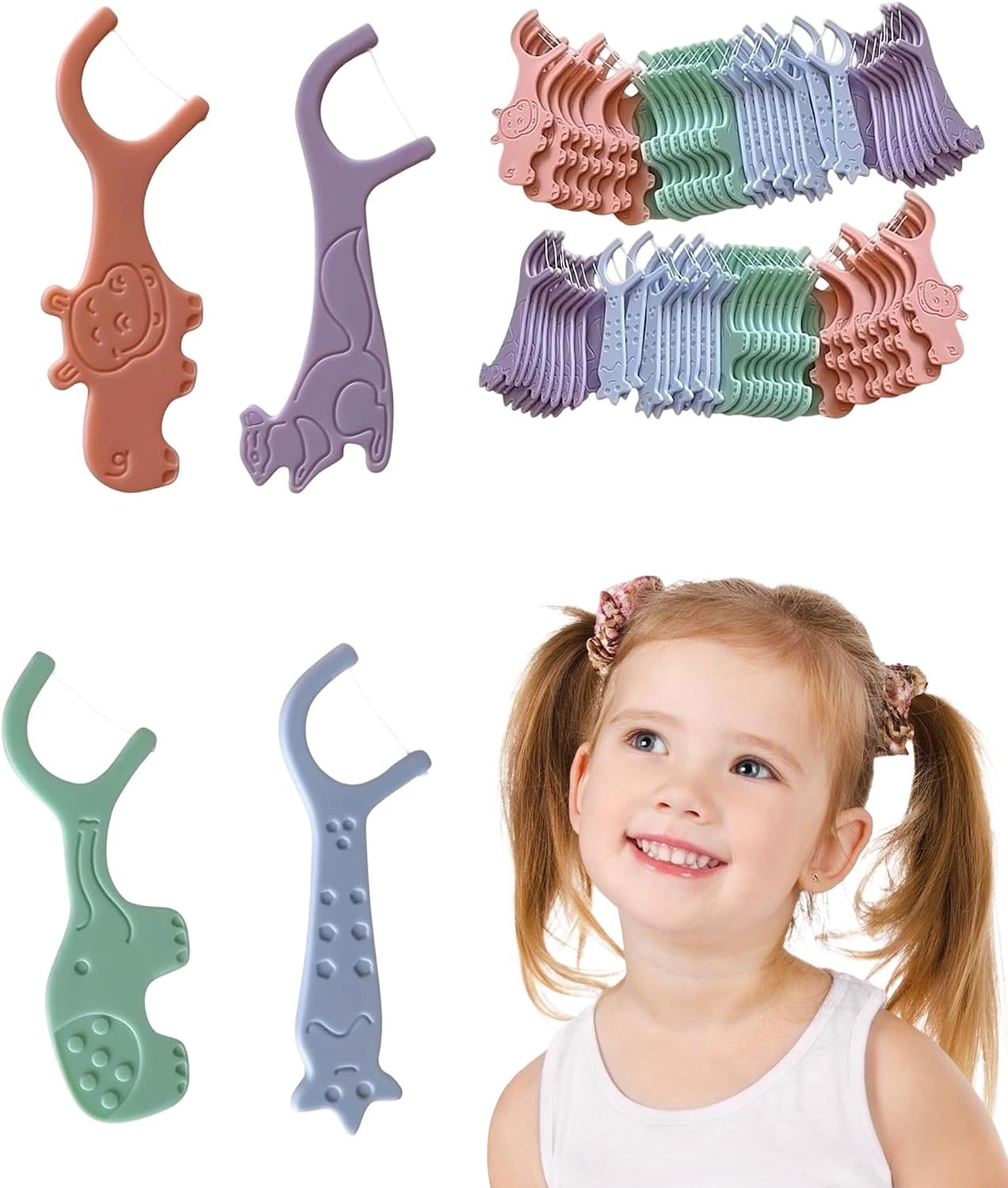 Set van 80 tandzijden voor kinderen, slijtvast, floss, geurloos, tandflosstick, onbreekbaar, geschikt voor nauwe tussenruimtes, met kindvriendelijke handgreep