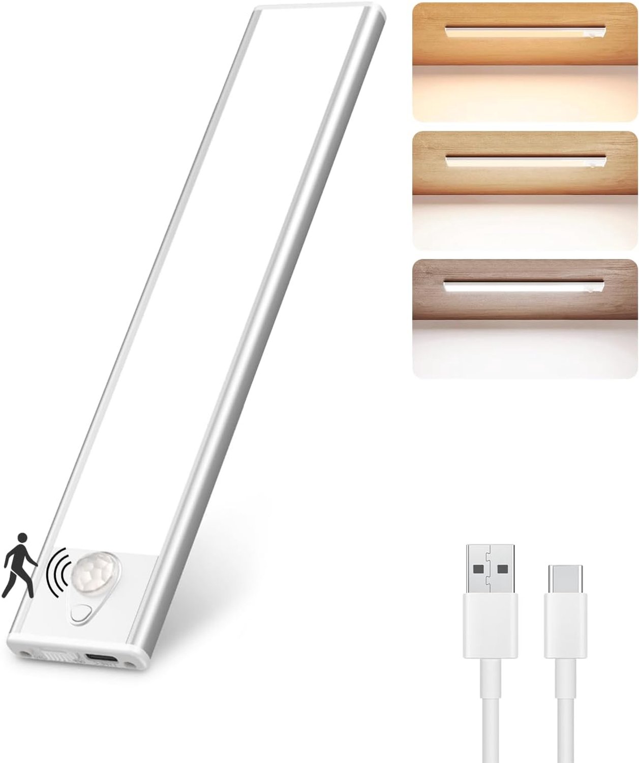 Liyade Kastverlichting LED met bewegingsdetector 1 stuk onder -lamp Kastlamp LED BAR RIPTE BATTERING USB Oplaad Bay Kastkast Keuken voor garderobe, trap, rv