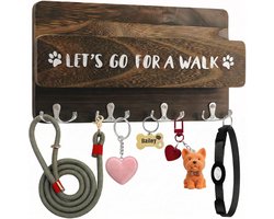 CECOMBINE Hondengarderobe met plank, hondengarderobe met 8 haken voor het organiseren van lijnen en accessoires, wandhaken voor hondenriem, houten hondenriem, houder muur voor ingangen, gangen