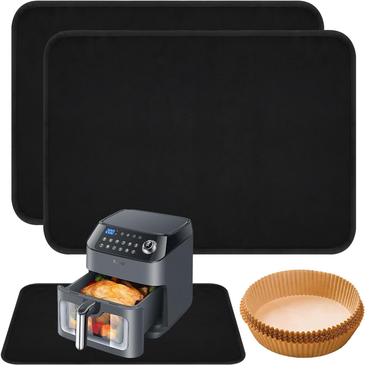 Heatbestendige Air Fryer Mat, 50 Stuks Silicone en Glasvezel, Vuurvast voor Magnetron, Friteuse en Koffiezetapparaat