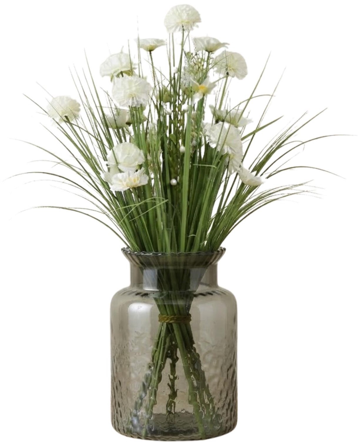 Bellatio design bloemenvaas met kunstplant - siergras - H70 cm - grijs - glas