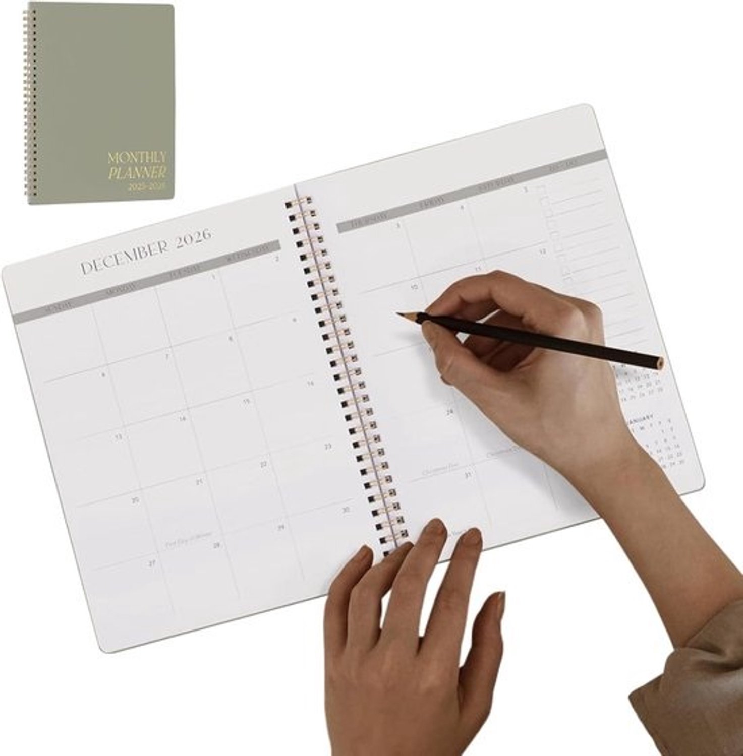 Agenda en planner - Maandplanner en jaarplanner - Voor thuis, school en werk - Tweejarige planning - 24 x 19 cm - Olijfgroen