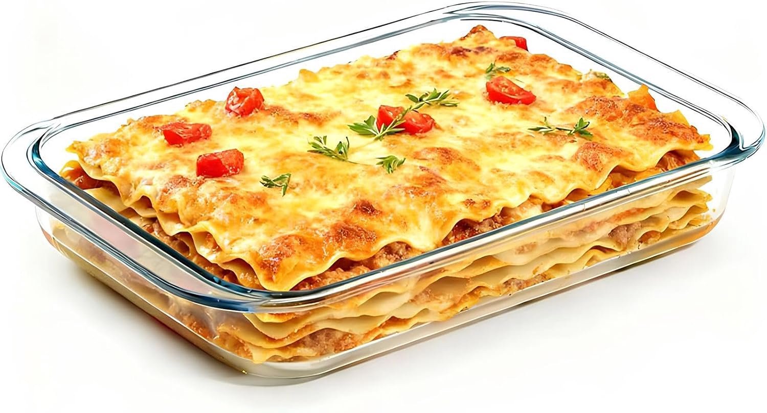 Lasagna Borosilicate Glass Baking Dish, 3.0 Litres, Rectangular and Oven Safe, Ideal for Air Fryer, Oven, Microwave - ShopVlot