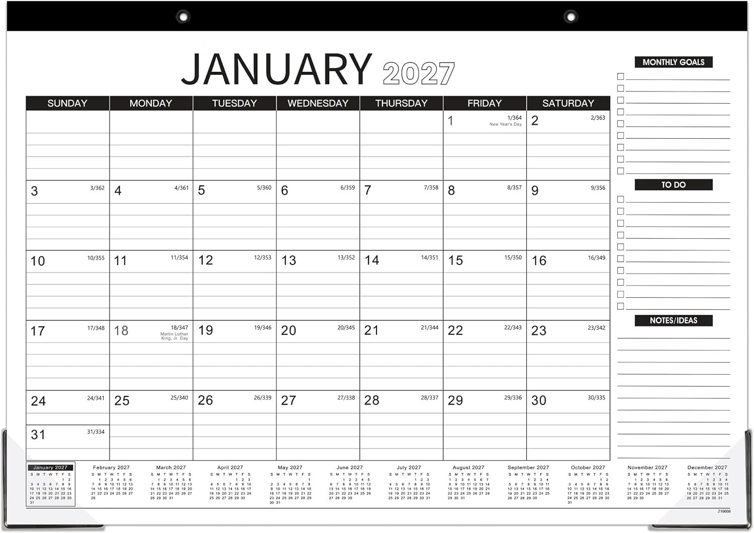 Bureaukalender 2026-2027 - Bureaukalender 2026-2027, juli 2026 - december 2027, 18 maandelijkse bureauonderlegger/wandkalender, 2-in-1 bureaukalender, 43 x 30 cm, dik papier, hoekbeschermers