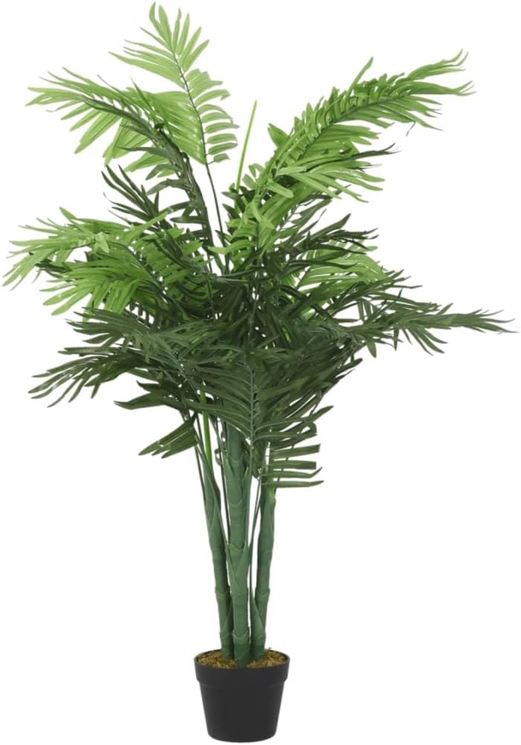 Kunstpalm, 120 cm, met 28 bladeren van textielvezels, PE-stam en ijzerdraad, in ronde kunststof pot, ideaal als kunstboom voor woonkamer, kantoor of entree