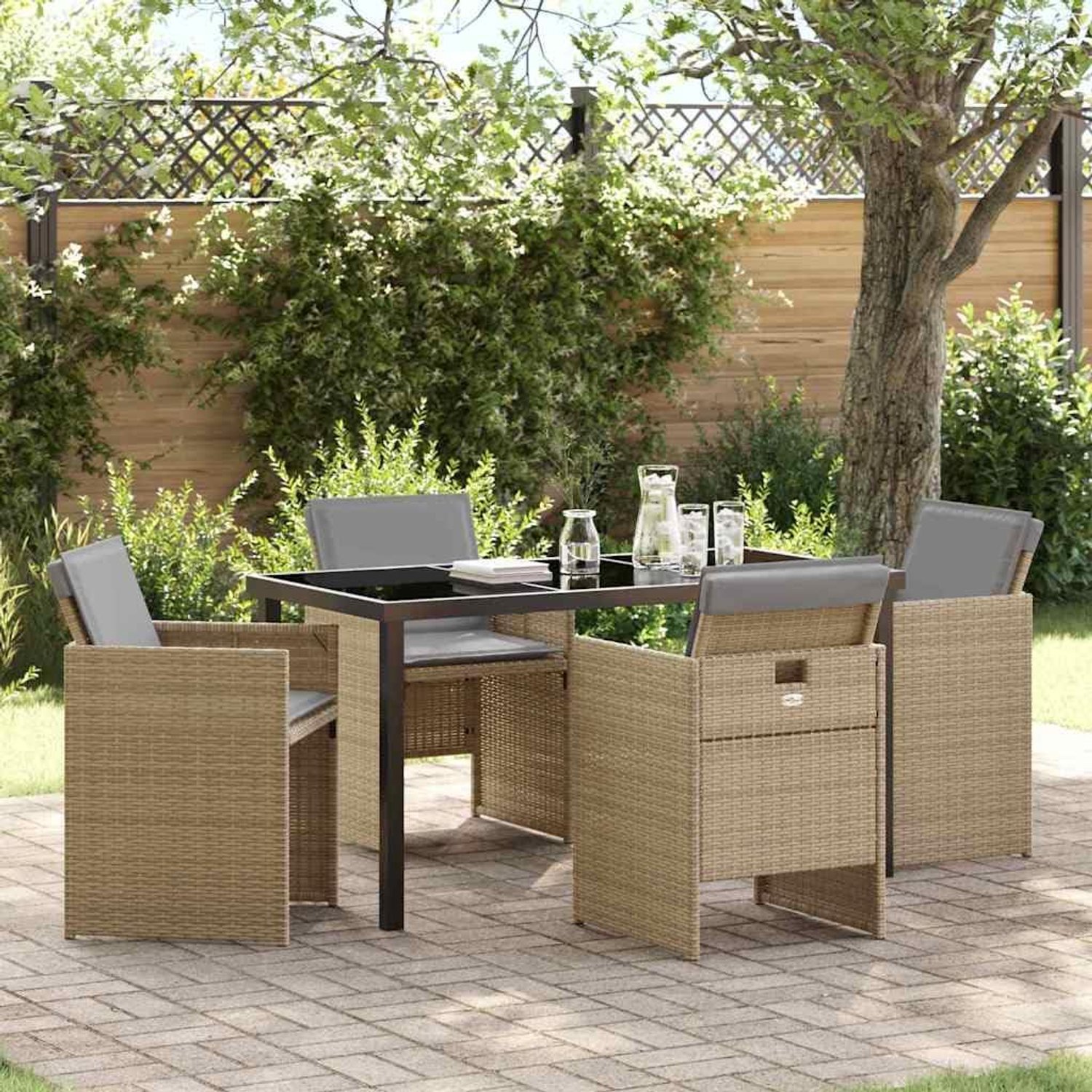 Gepoedercoat stalen frame moderne eettafelset voor buiten beige