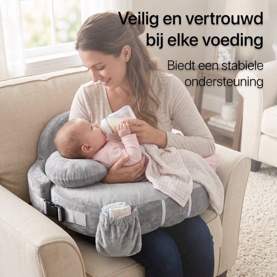BimbelBoo® Voedingskussen - Afneembare hoes - Grijs - Borstvoedingskussen — afbeelding 4