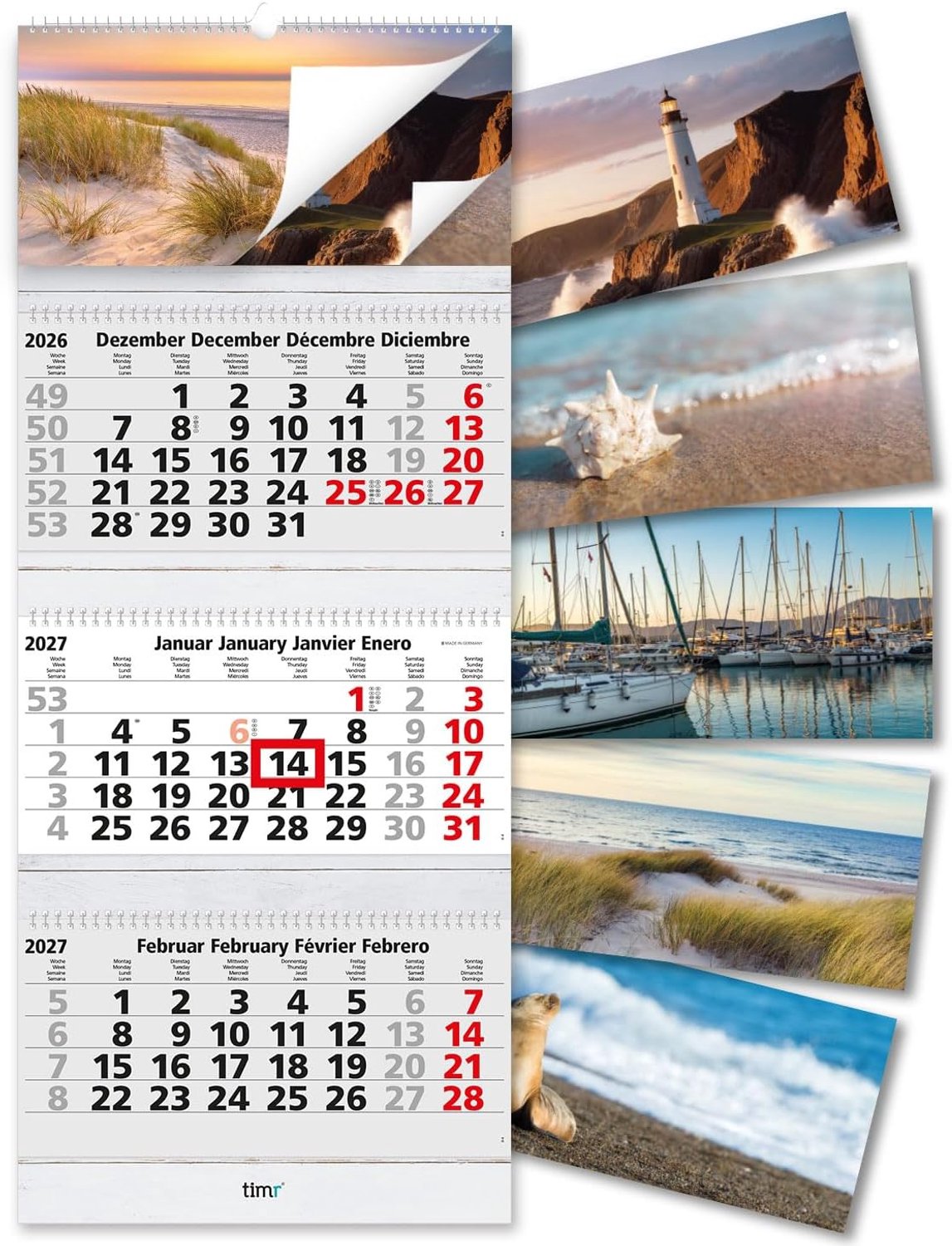3-maandenkalender 2027 spiraal - maritiem - 6 sfeervolle afbeeldingen - veelzijdig gebruik - ShopVlot