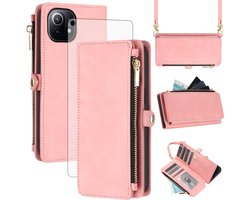 Asuwish Hoes voor mobiele telefoon voor Xiaomi Mi 11 5G, hoes met band en folie, beschermfolie, RFID-kaartenvak - ShopVlot