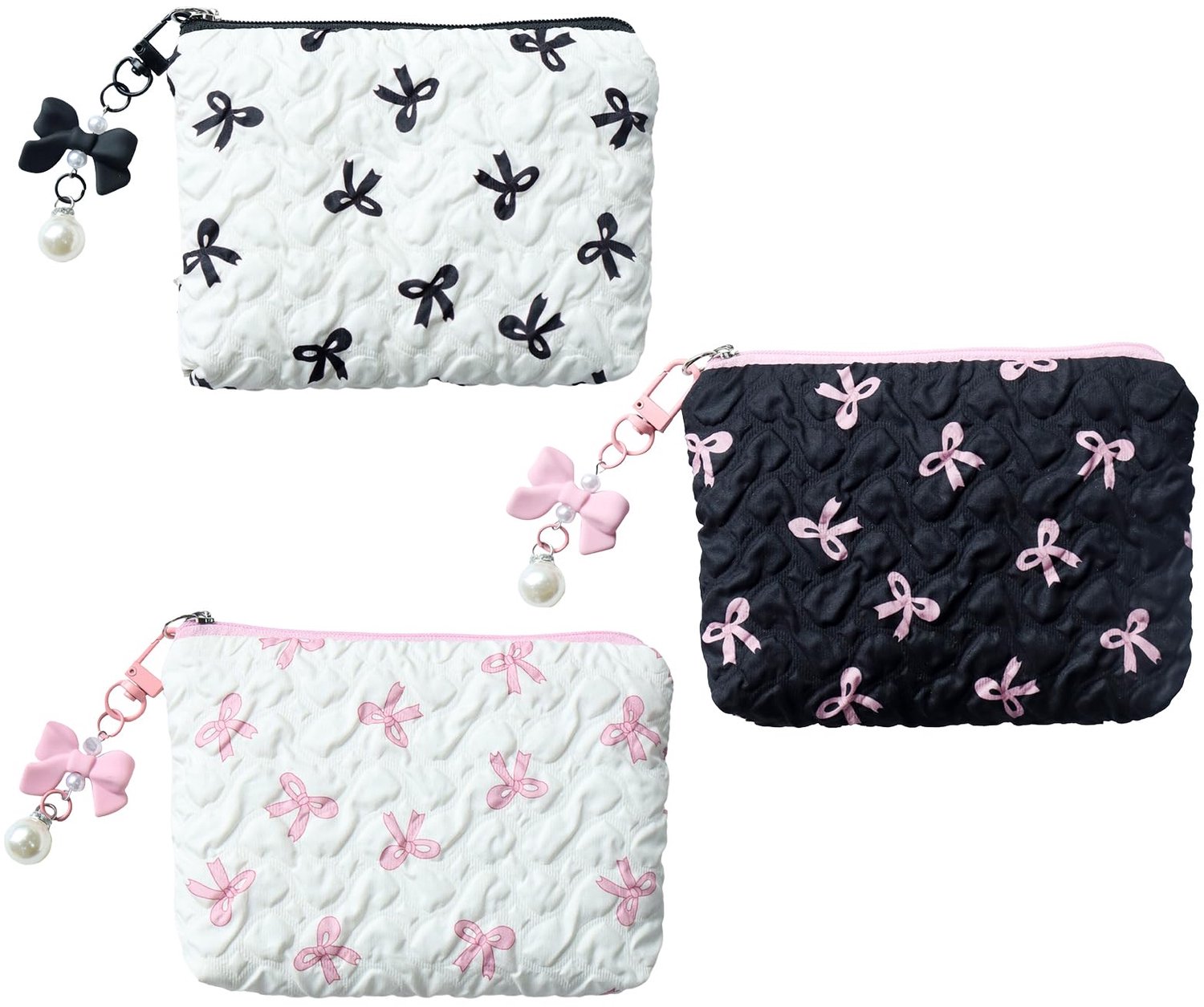 Make-uptasjes 3 stuks - mini 14 x 10 cm - elegante strikken - perfect voor in handtas - ShopVlot