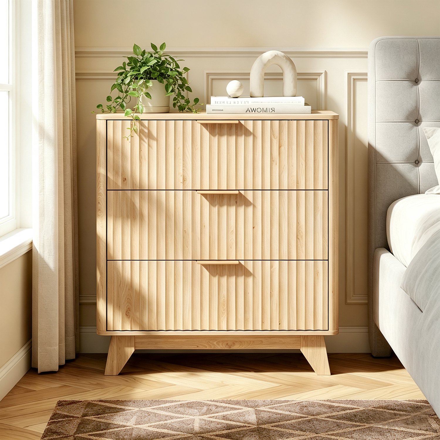 LEADZM Ladekast met 3 lades - Eiken - 70 x 35 x 75 cm - lamellendesign