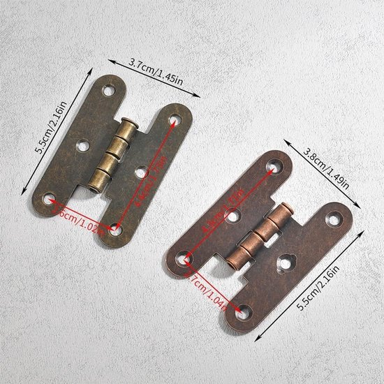 2 stuks 55 * 38mm H-type Kast Onzichtbare Scharnier Antiek/Rood Brons Ijzer Decoratieve Scharnieren for sieraden Houten Dozen Meubelbeslag(Antique Bronze 2pcs) — afbeelding 2
