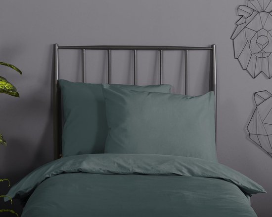 Good Morning Dekbedovertrek Katoen Uni - green 140x200/220cm — afbeelding 4