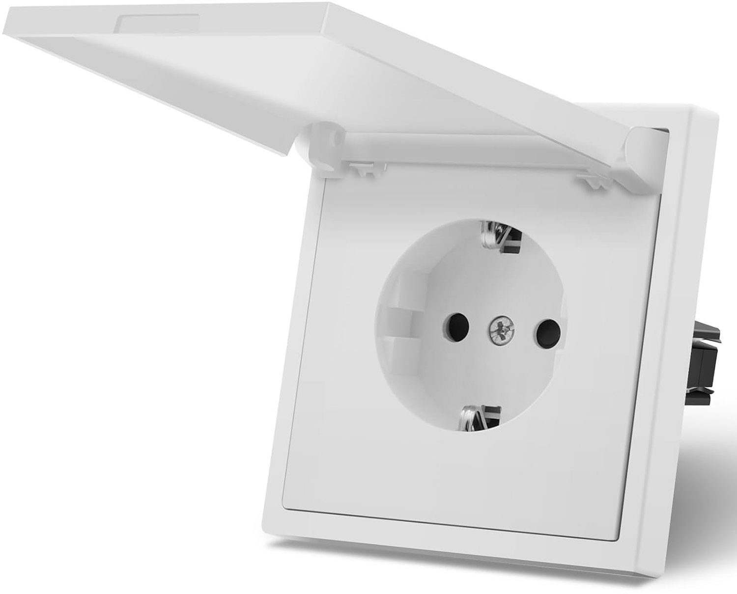 Schuko Stopcontact EU-Standaard, 1-Voudig Vochtbestendig Inbouw Stopcontact, 80mm X 80mm, Eenvoudige Installatie, 3-Draads Vereist, Wit