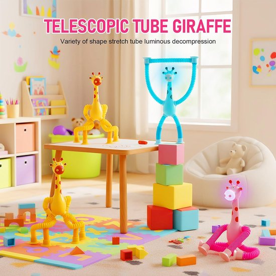 Telescopische giraffe met zuignap voor kinderen – 4 stuks kleurrijk sensorisch speelgoed, uittrekbaar, stressverminderend en educatief – ideaal cadeau 2-6 jaar — afbeelding 3