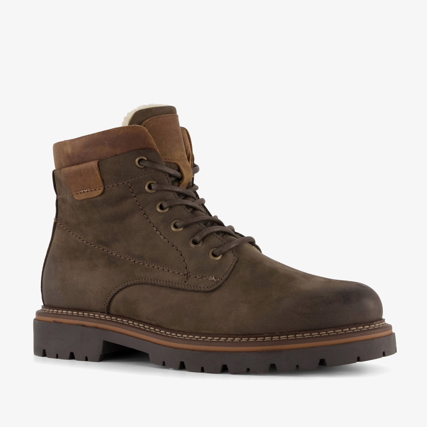 Output leren heren veterboots bruin - Maat 45