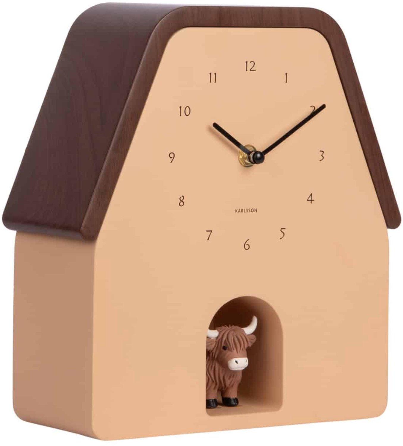 Karlsson Wandklok Highland Cow Cuckoo - Lattebruin - 9.4x22.7x25cm - Wandklok Scandinavisch