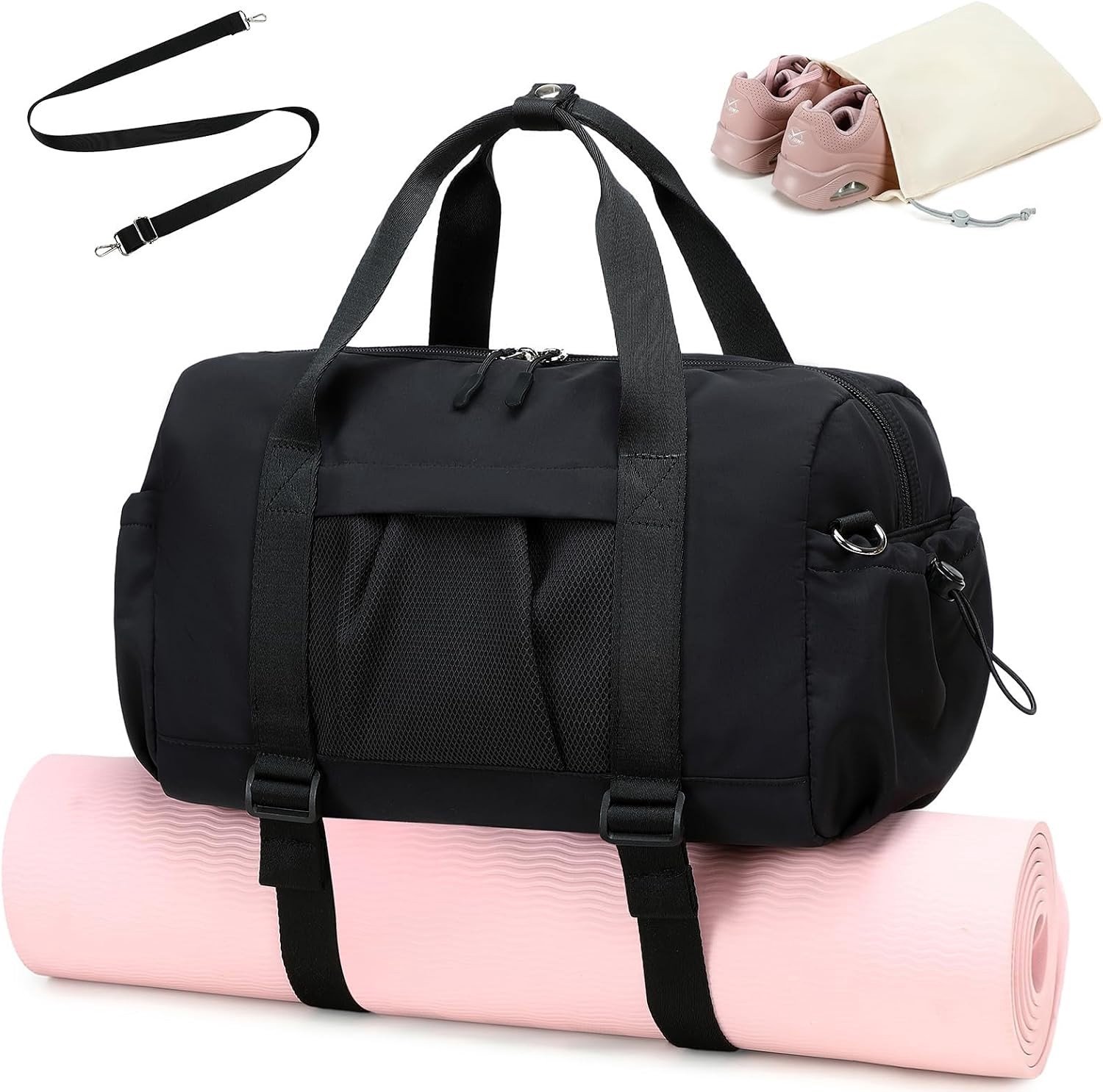 Vrouwelijke Sporttas met Yoga Mat Houder, 20 Liter, Lichtgewicht Reistas met Schoenenvakken en Nat Compartment voor Gym, Yoga en Dansactiviteiten