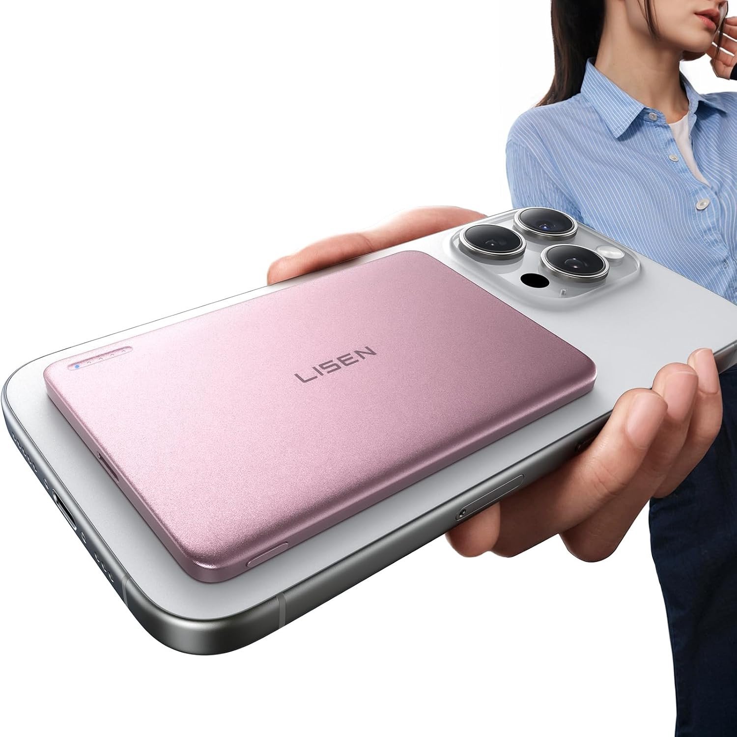 Draagbare MagSafe Powerbank 5000mAh voor iPhone 17 Pro Max - Magnetische Mini Powerbank met 18W PD USB-C, Ideaal voor Festivals en Reizen, Lichtgewicht en Compact (Roze)