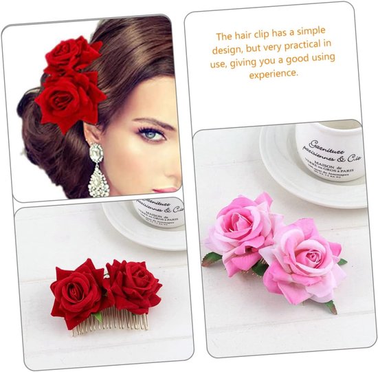 2 Stuks Bruids Haarkammen met Stoffen Rozenbloemen Haaraccessoires voor Bruiloften voor Diverse Haarstijlen Feesten — afbeelding 4