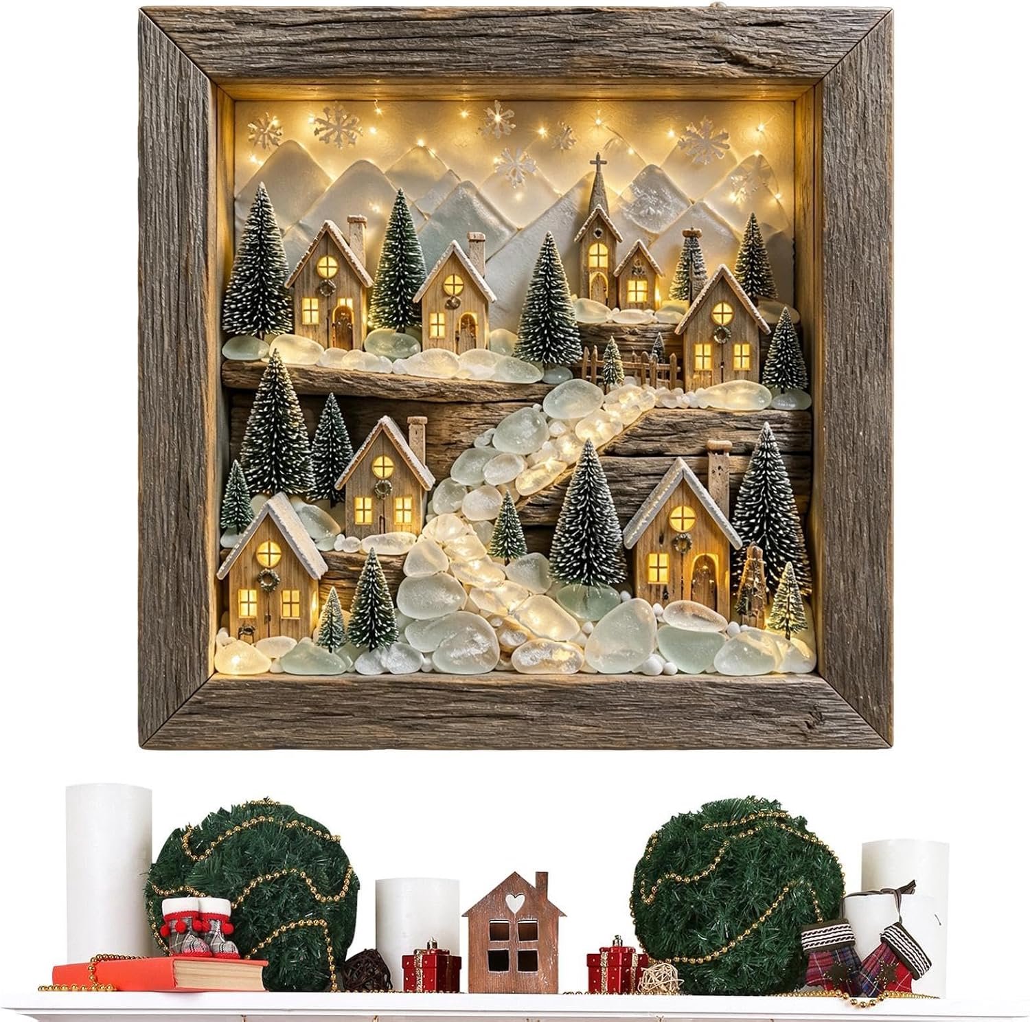 Art Frames voor Muur Handgemaakte Zee Glas Decoratie Foto Box met LED Warm