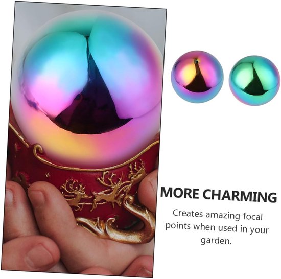 2 Stuks Roestvrijstalen Regenboog Gazing Globe Spiegelbol Holle Gepolijste Metalen Bollen van Decoratieve Reflecterende Tuinbol Duurzaam Lichtgewicht — afbeelding 5