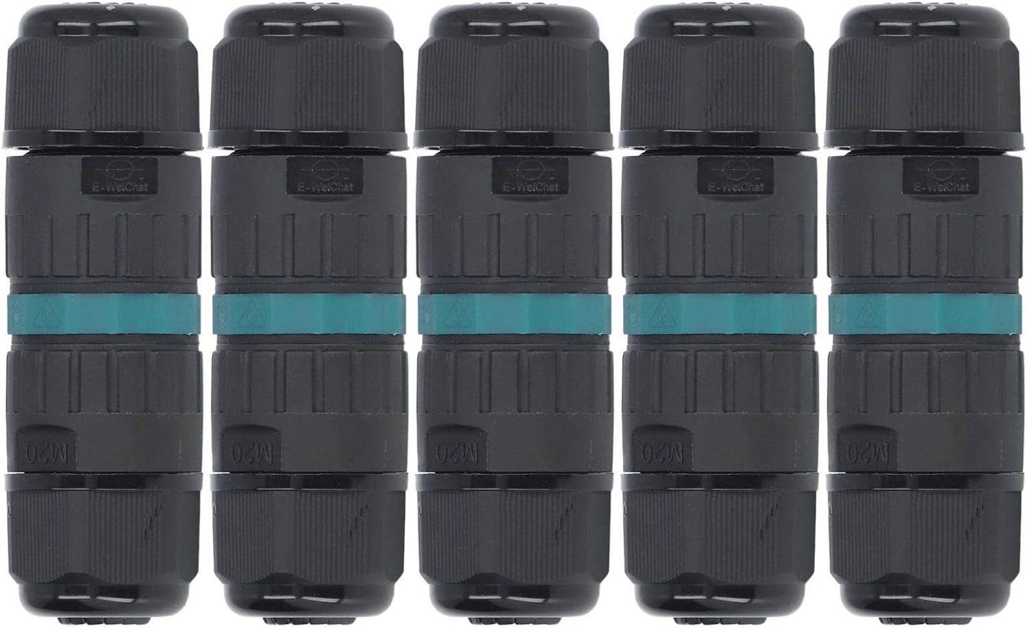 Chrees 5 stuks M20 3-polige waterdichte connector, 3-aderige connector, beschermingsklasse IP68, PA66-messing-siliconen, met snelaansluiting voor straat