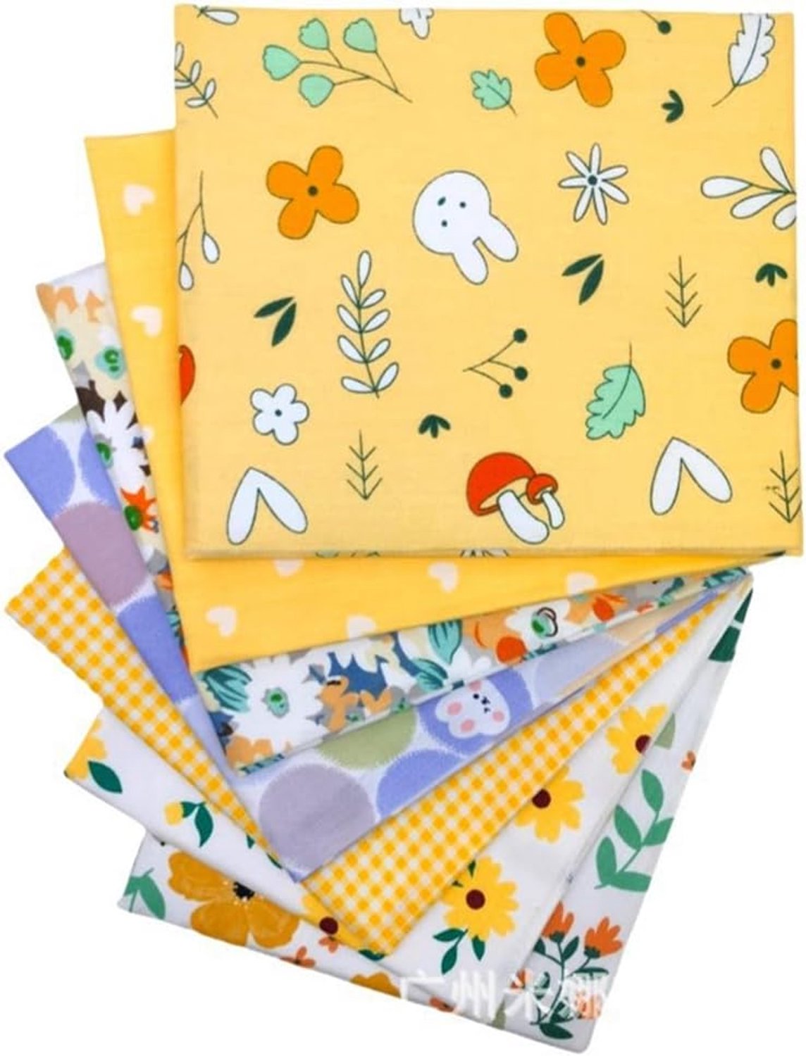 Katoenen stof, 7 stuks, 25 x 25 cm, katoen, per meter, patchwork, stofresten om te naaien, katoenen doek voor patchwork, quilten, doe-het-zelf handwerk, geel 1#