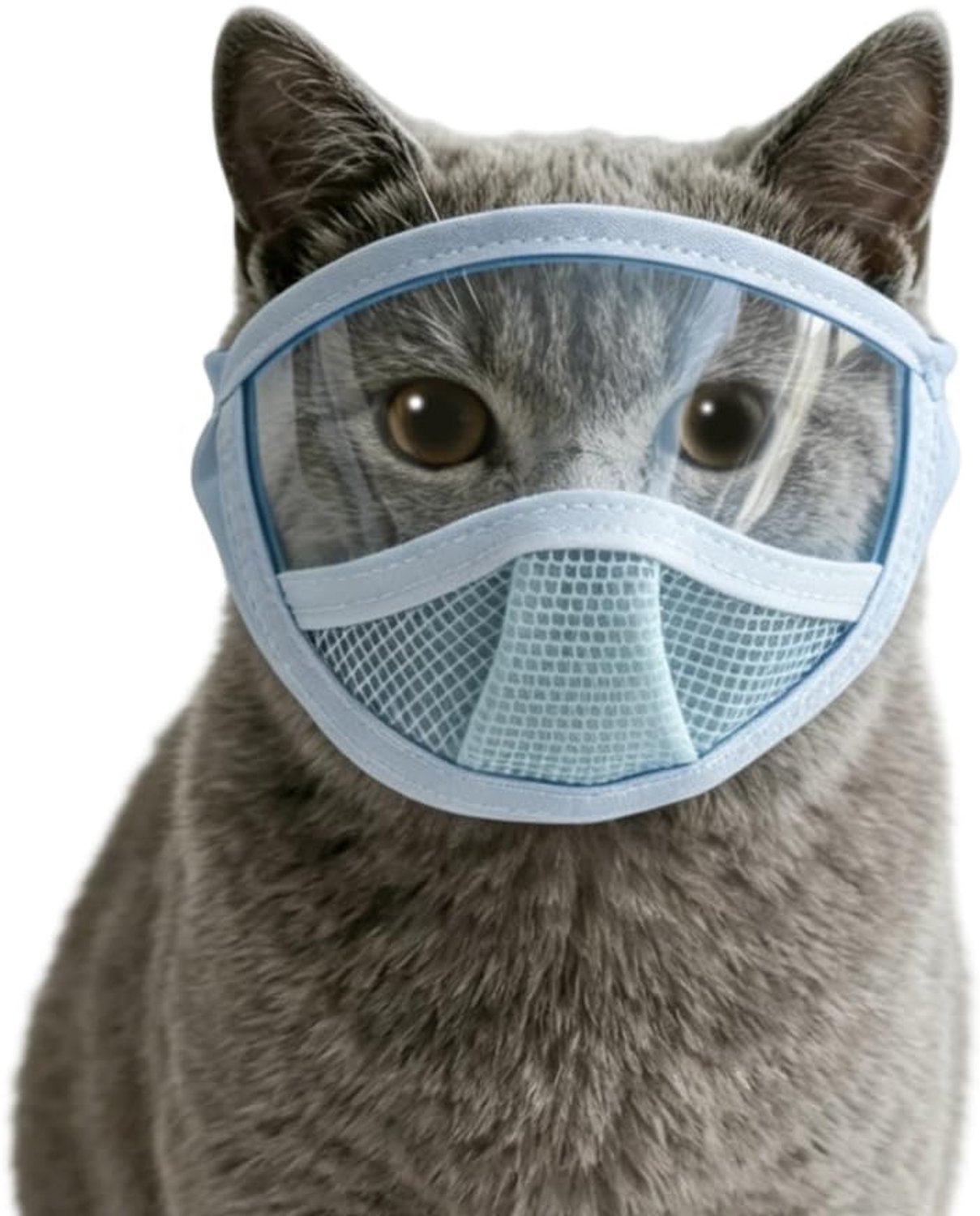Kattenmuilkorf, 2 stuks transparant PVC kattenbeschermingsmasker met verstelbare sluiting voor het knippen van klauwen, baden, dierenartsbezoeken