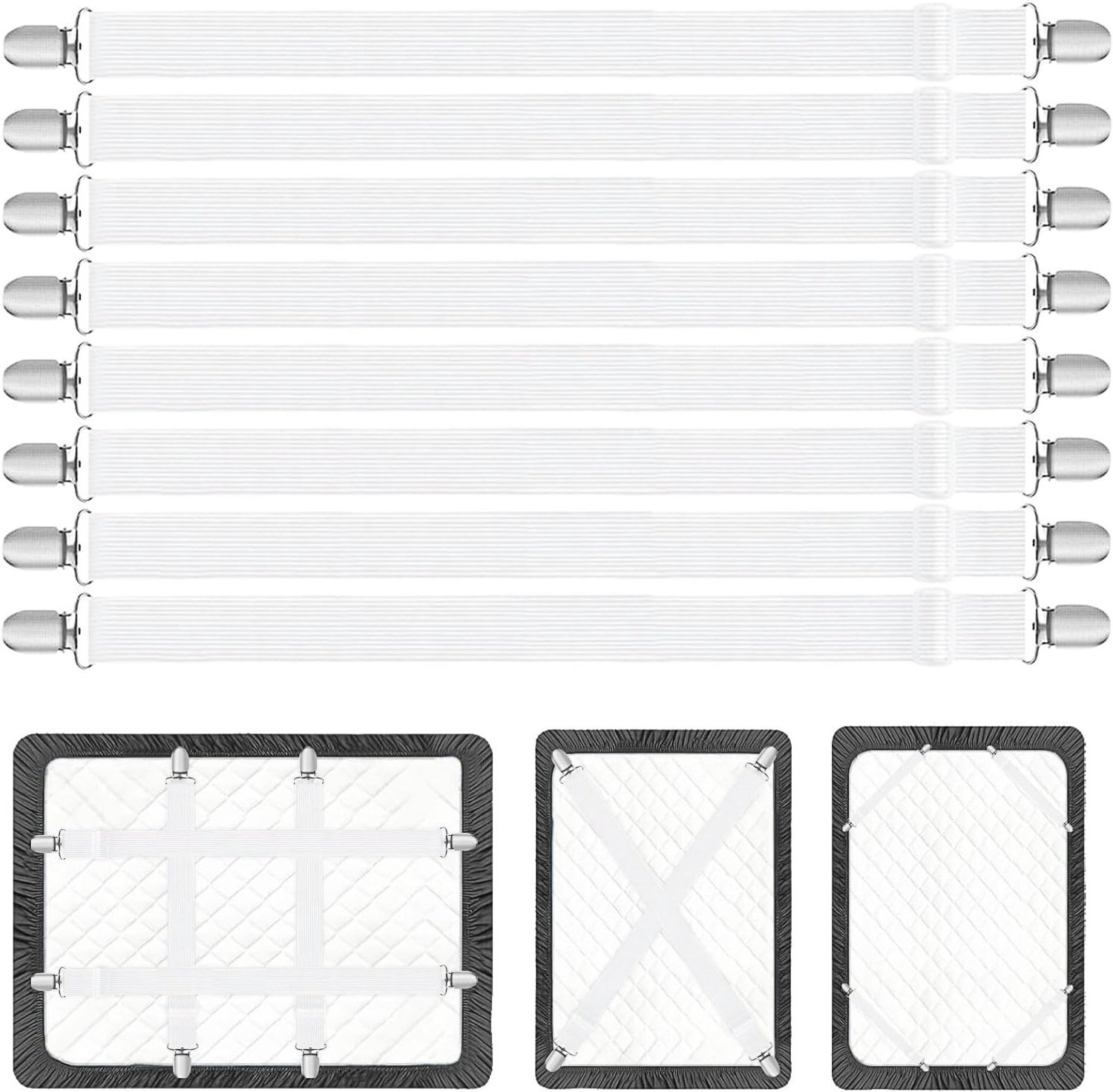 Verstelbare Lakenspanner - Elastisch Nylon - Metalen Clips - Voor Beddengoed en Meubels