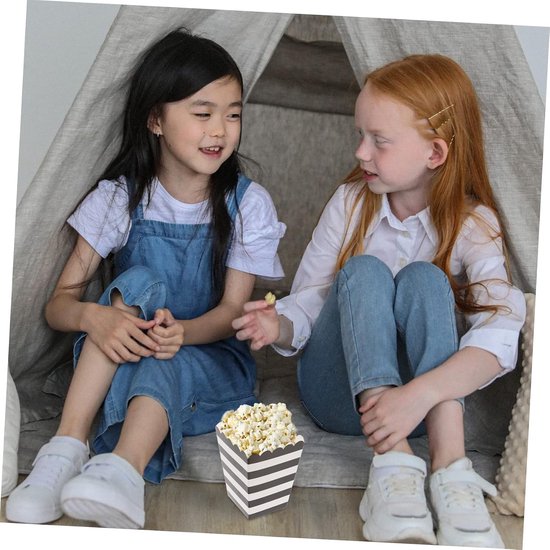 24 Stuks Delige Papieren Popcornbakjes met Zwart Witte Strepen Afbreekbaar Vetvrij voor Feestjes Snacks Zoals Popcorn Snoep Koekjes — afbeelding 5