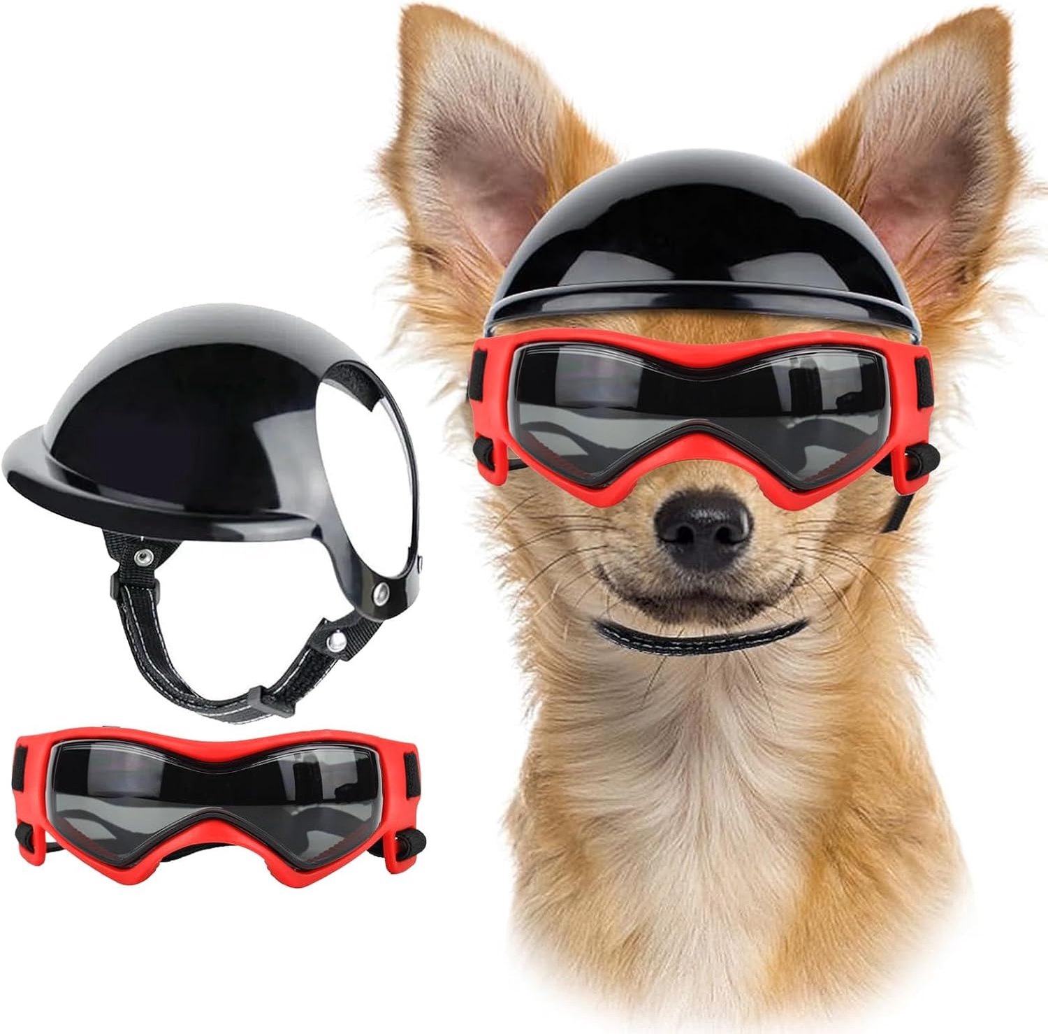 Zonnebril voor honden en helm voor huisdieren, 2-delig, met hoed, bril voor katten, motorhelm voor kleine en middelgrote honden