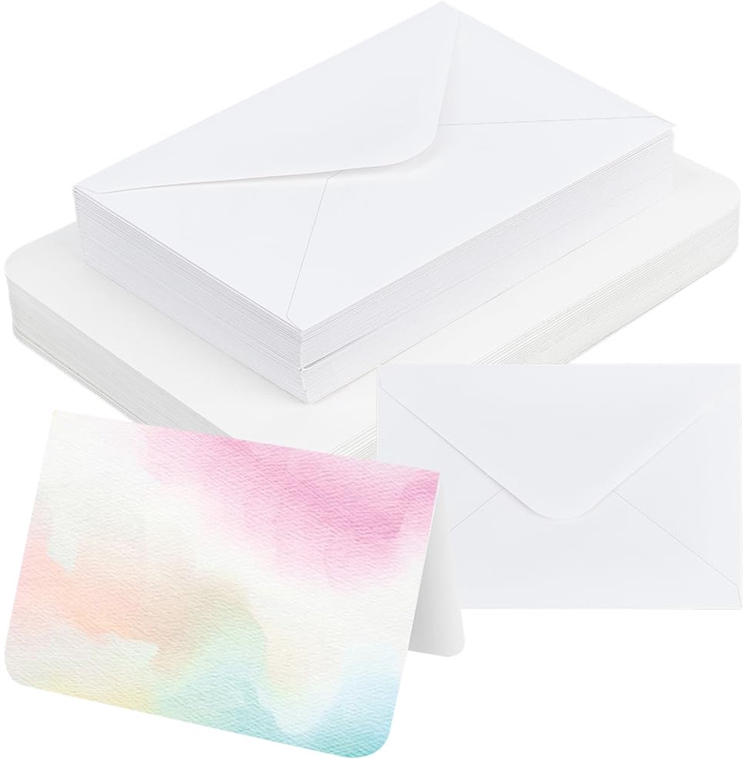 BENECREAT 50 blanco aquarelkaarten met enveloppen van papier, aquarel, van katoen, 140 lb/300 g/m², opvouwbaar, 9 x 12,8 cm, voor kerstkaarten, verjaa