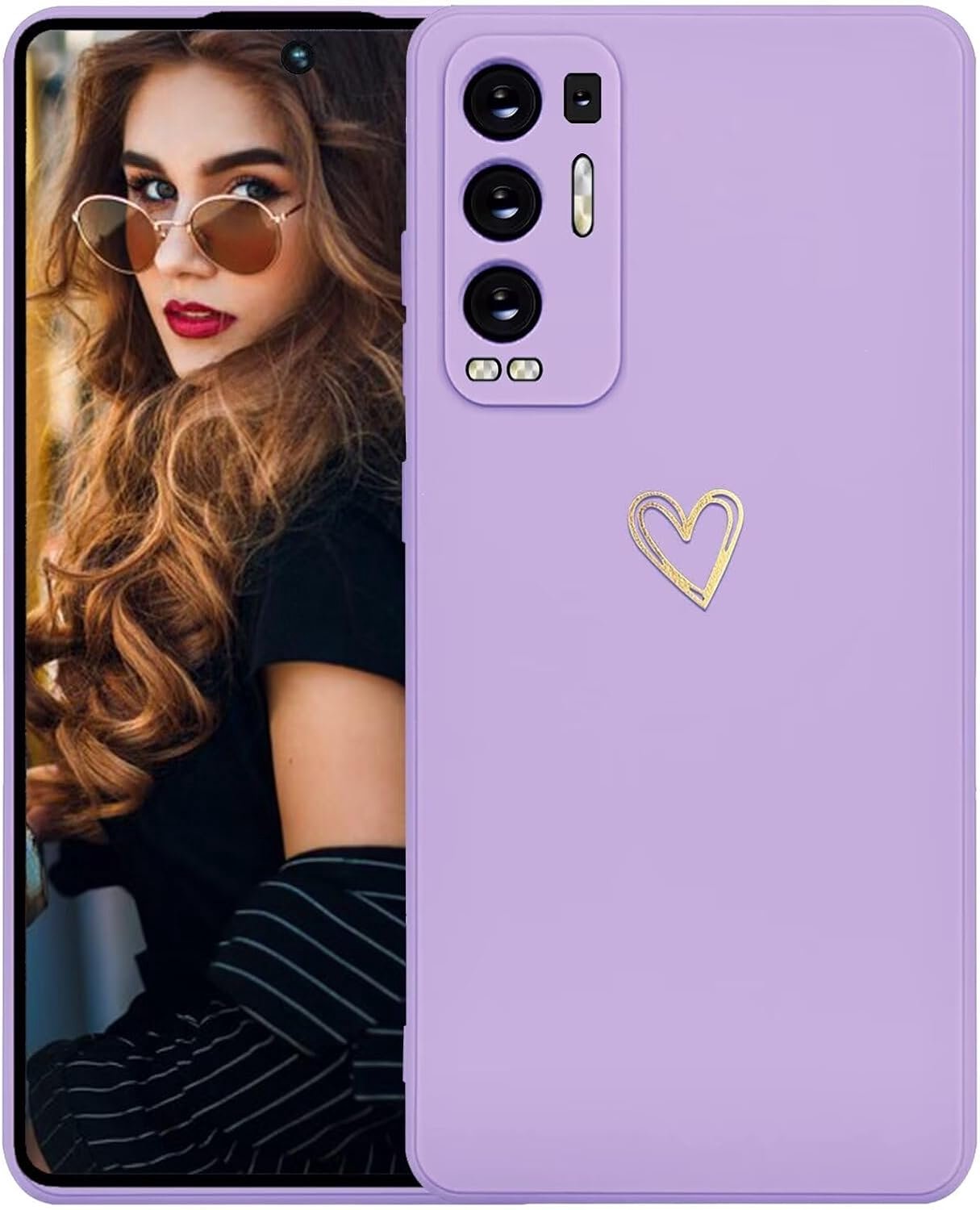Hoesje voor Oppo Find X3 NEO Case,Minimalistisch Ontwerp Glad Silicone Hoes met Hartpatroon,Ultradun Zacht TPU Dames Meisje Shockproof Phone Case,Pueple