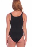 Zwarte body, zichtbaar van achteren, met gladde afwerking en versteviging.