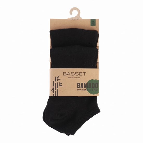 Twee paar zwarte BASSET bamboe enkelsokken, maat 35-38. Eco-vriendelijk.