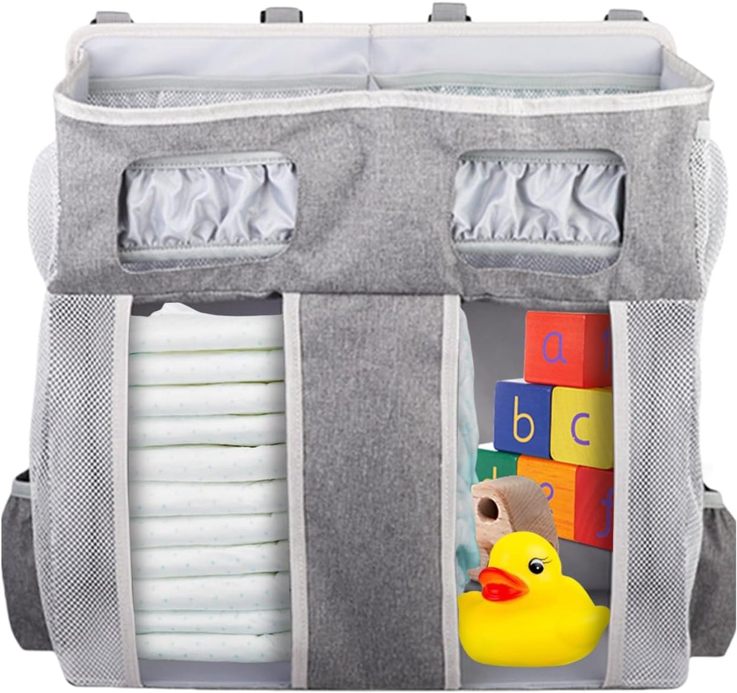 Crib luierorganizer – opbergtas voor kinderen van Oxford-stof met meerdere vakken | organizer voor kinderkamer met grote capaciteit voor luiers, doeken en melkflessen