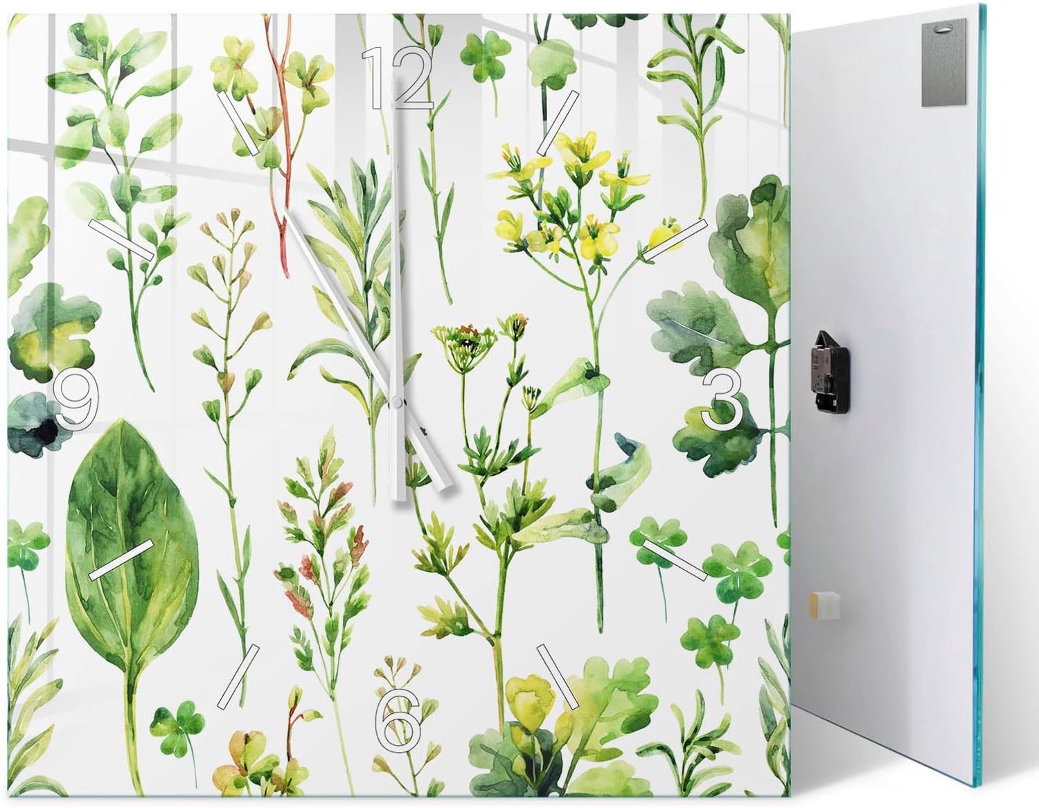 Decoratieve klok voor aan de muur 60x60 cm | Groene planten