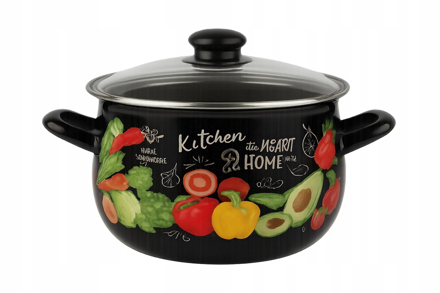 Emmeren kookpan BARYŁKA 2.8L 18cm met deksel - Zwart met groentendecor